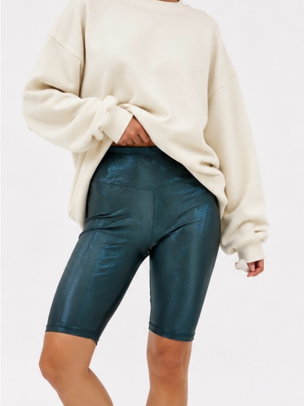 Aerie OFFLINE Real Me Liquid Shine Crop Leggings Green L NWT
